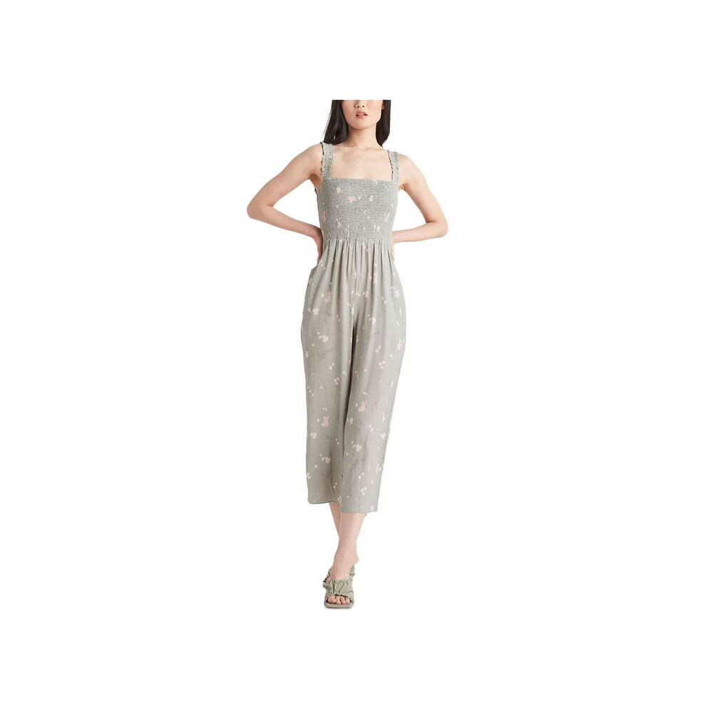 DEX NWT Sage Green Smocked Jumpsuit M Floral Flowy Wide Leg Soft